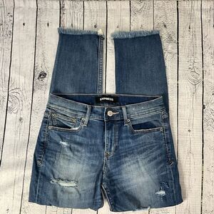 EXPRESS Mid Rise Skinny Ankle Distressed Jeans